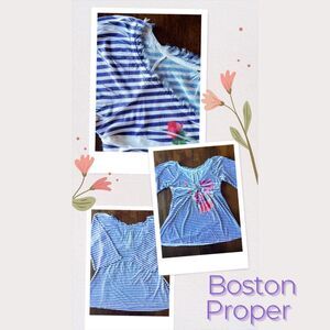 Boston Proper Women V Neck Empire Waist Floral Blue & White Size XS